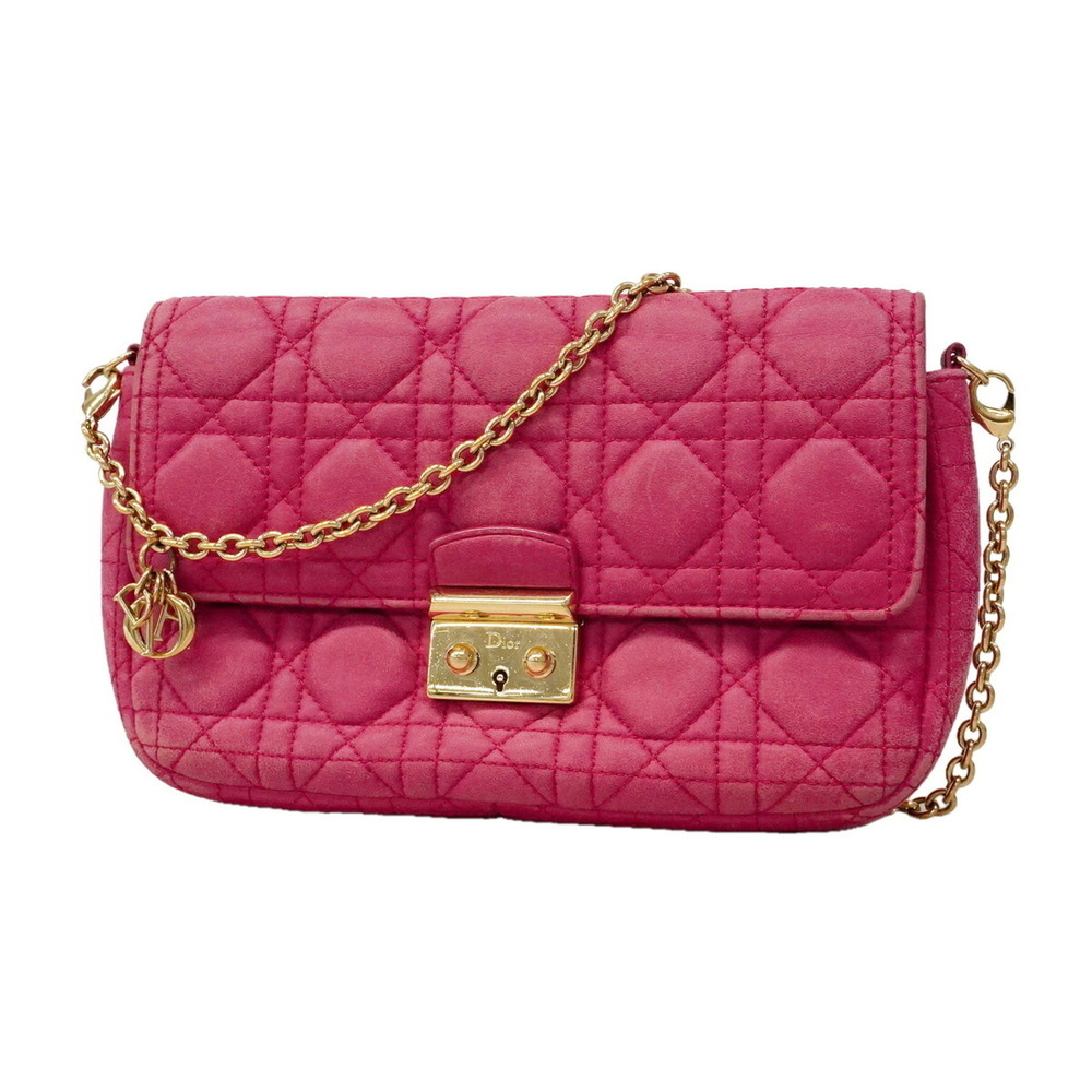 Christian Dior Cannage Shoulder Bag, Leather, Pink, Women's, P3449150